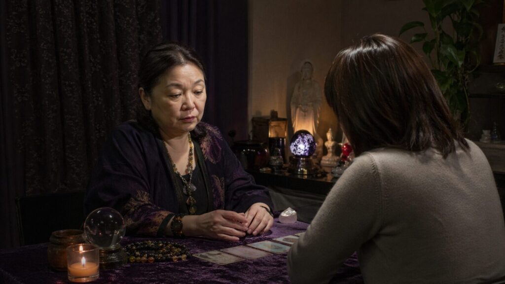 霊媒師と相談する女性